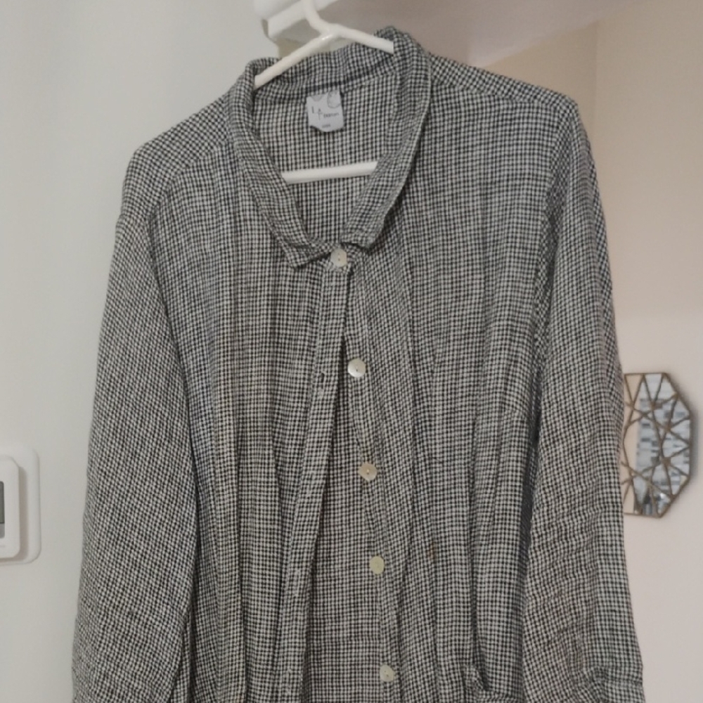 Women's Black & White Button-Down Shirt - Lightweight Checked Top